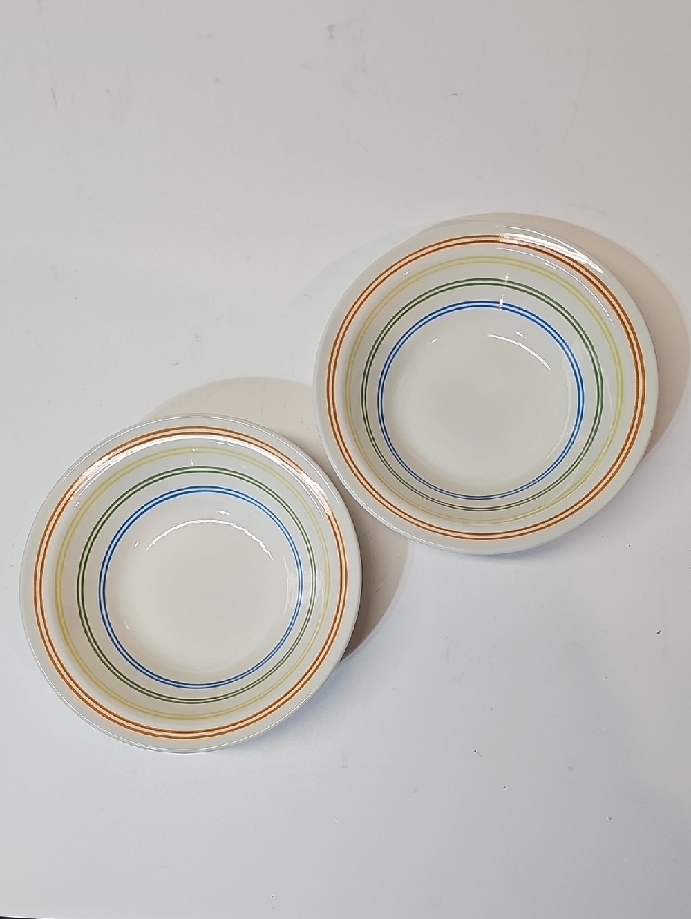 Mount Clemens Pottery Ceramic Concentric Circles Stripes Dinner Bowls - Set of 2